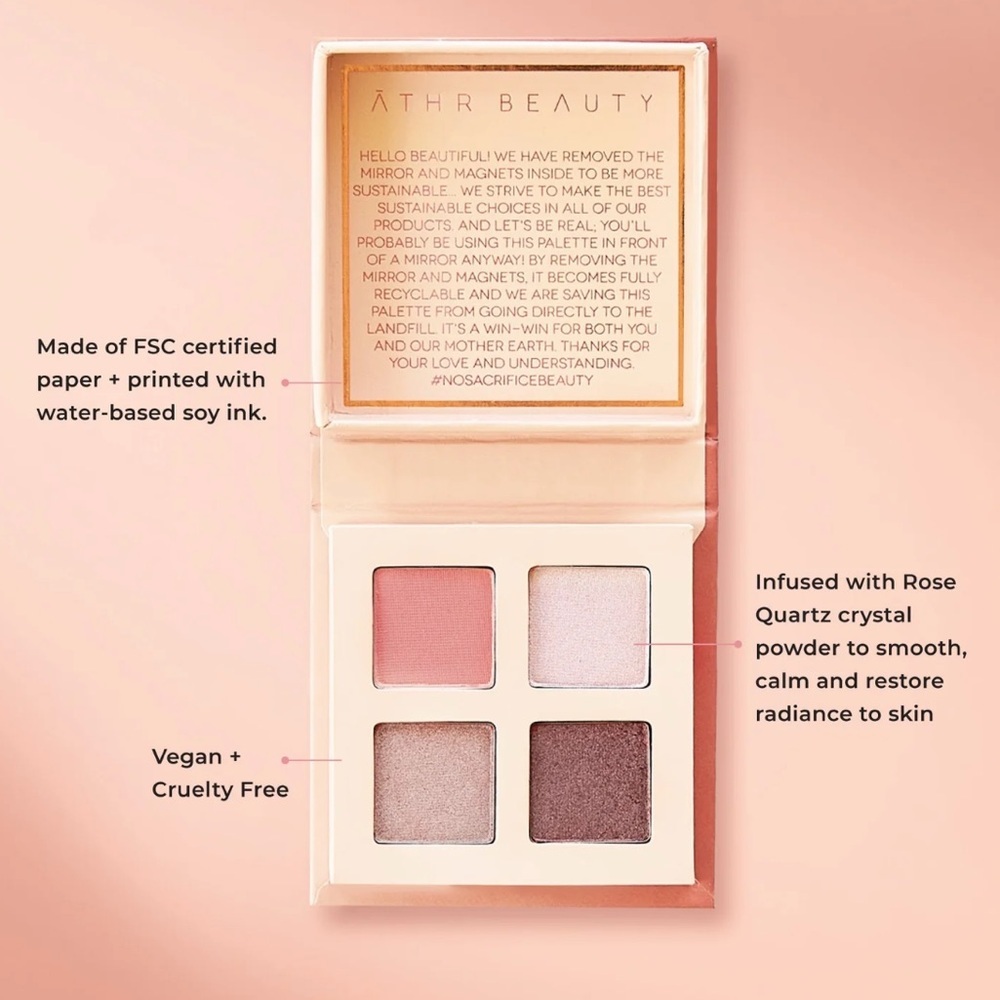 ATHR Beauty Rose Quartz Crystal Quad Eyeshadow Palette, Matte Shimmer & Metallic - Picture 5 of 8